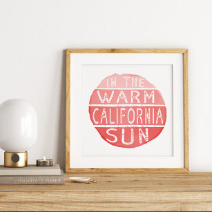 Poster Californie Soleil chaud Typographie Vintage Corail