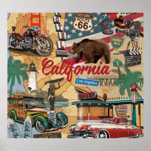 Poster Californie vintage : carte touristique.