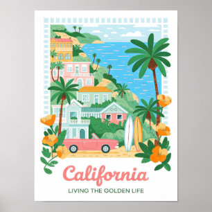Poster Californie Vivre la vie dorée Voyage d'été