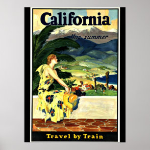 Poster Californie Voyage en train vintage