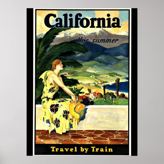 Poster Californie Voyage en train vintage (Devant)