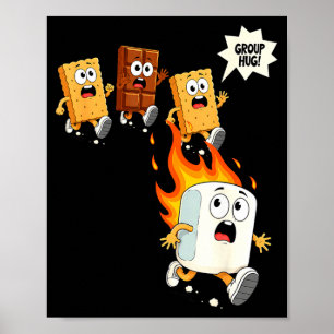 Poster Câlins de groupe mignons guimauve feu de camp camp