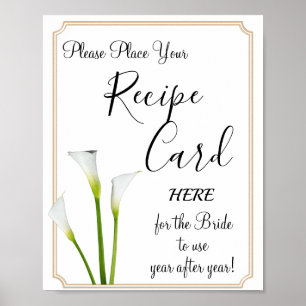 Poster Calla Lilies Recette Cartes signe du jeu de douche