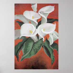 Poster Calla Lilies Sur Un Arrière - plan Rouge