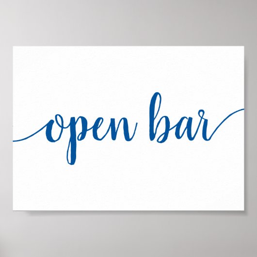Poster Calligraphie bleu classique | Script Open Bar Sign (Devant)