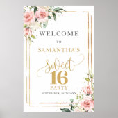 Poster Calligraphie Blush et or 16e anniversaire bienvenu (Devant)