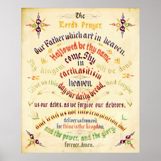 Poster Calligraphie de prière du Seigneur 1889 (Devant)