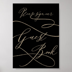 Poster Calligraphie d'or romantique Black Guest Book Si