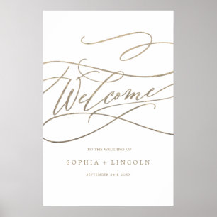 Poster Calligraphie d'or romantique Mariage d'accueil ver