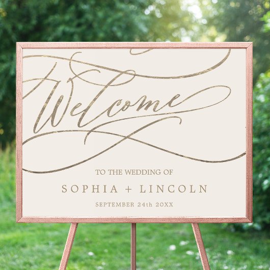 Poster Calligraphie d'or romantique | Mariage de bienvenu