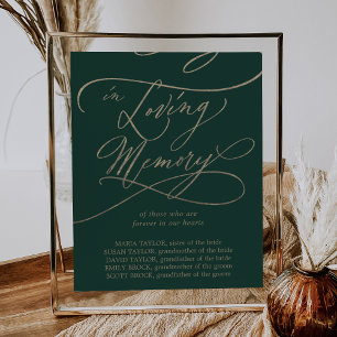 Poster Calligraphie d'or romantique   Vert dans la mémoir