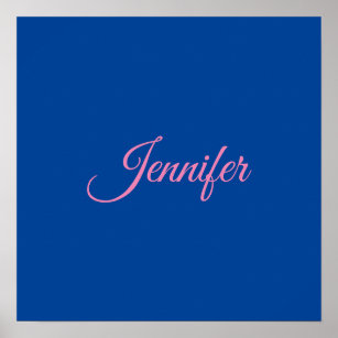 Poster Calligraphie Elegant rose Bleu Nom personnalisé