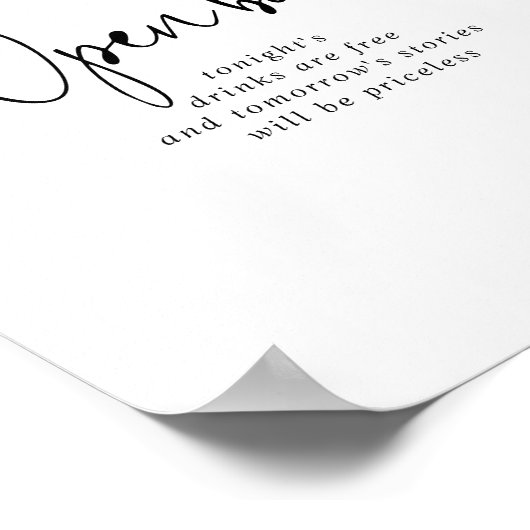 Poster Calligraphie Élégant Script Mariage Open Bar Sign (Coin)