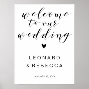 Poster Calligraphie mariage de bienvenue en noir et blanc