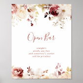 Poster Calligraphie Mariage floral gracieux Open Bar Sign (Devant)