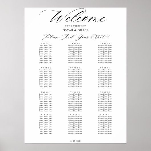 Poster Calligraphie Mariage moderne - Carte de siège de b (Devant)