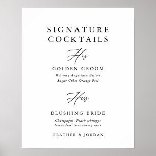 Poster Calligraphie Mariage Signature Barre de cocktails 