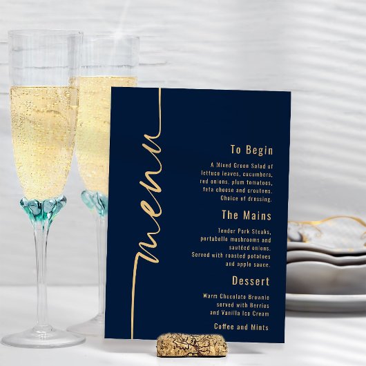 Poster Calligraphie Marine Blue Gold Mariage Menu