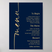 Poster Calligraphie Marine Blue Gold Mariage Menu (Devant)