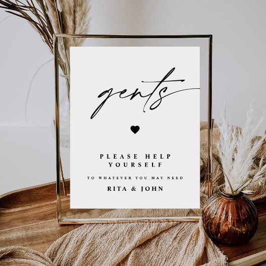 Poster Calligraphie moderne Gents Salle de bain Mariage S