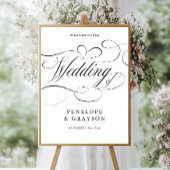 Poster Calligraphie moderne Mariage noir intemporel Bienv