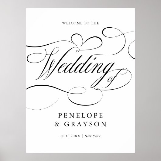 Poster Calligraphie moderne Mariage noir intemporel Bienv (Devant)