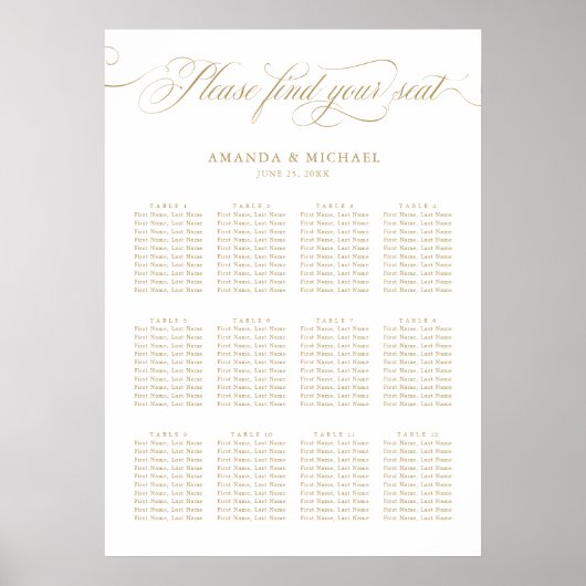 Poster Calligraphie moderne or intemporel Carte de siège (Devant)