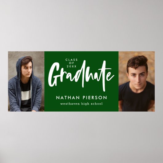 Poster Calligraphie moderne Vert Deux photo Graduation (Devant)