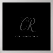 Poster Calligraphie Monogramme Nom Black Grey Cadeau pers (Devant)
