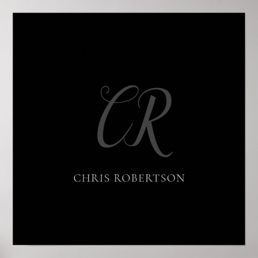 Poster Calligraphie Monogramme Nom Black Grey Cadeau pers (Devant)