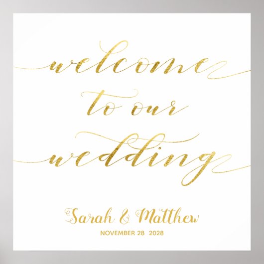 Poster Calligraphie Or Blanc Bienvenue À Notre Mariage (Devant)