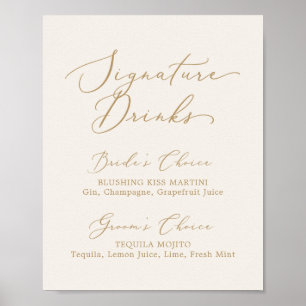 Poster Calligraphie Or Délicate   Crème Signature Boisson