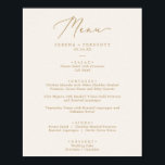 Poster Calligraphie Or Délicate | Menu Mariage crème<br><div class="desc">Cette délicate affiche du menu mariage de calligraphie or est parfaite pour un mariage moderne. Le design minimaliste romantique présente une belle et élégante typographie de champagne jaune doré sur un arrière - plan de crème d'ivoire au look épuré et sobre. Ce menu peut être utilisé pour une réception de...</div>