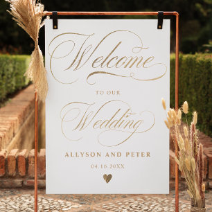 Poster Calligraphie photo chic or mariage bienvenue