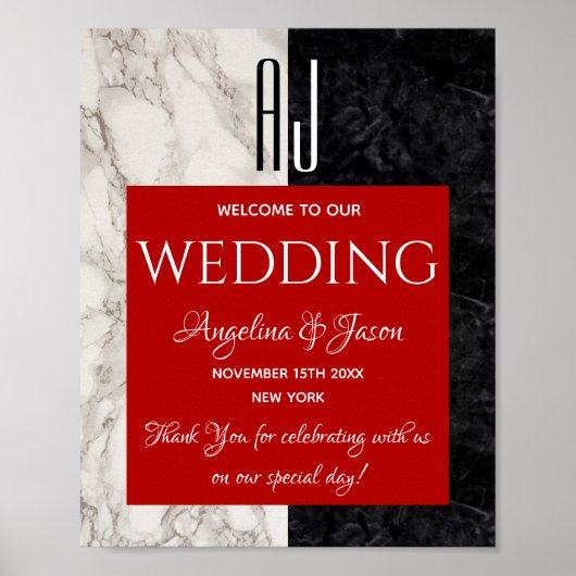 Poster Calligraphie Rouge Bienvenue Mariage (Devant)