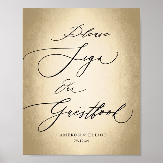 Poster Calligraphie Script Gold Guestbook Signal Mariage (Devant)