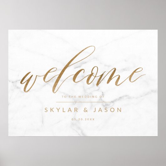 Poster Calligraphie Script Marbre & or Welcome Mariage (Devant)