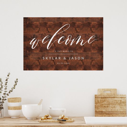 Poster Calligraphie Script Rustic Wood Welcome Mariage (Cuisine)