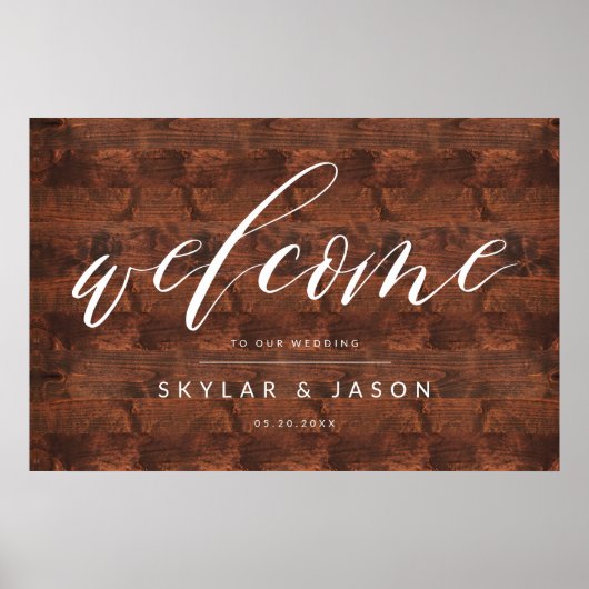 Poster Calligraphie Script Rustic Wood Welcome Mariage (Devant)