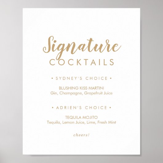 Poster Calligraphie simple | Signature Gold Cocktails Sig (Devant)
