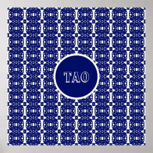 Poster Calligraphie taoïste bleue et blanche élégante