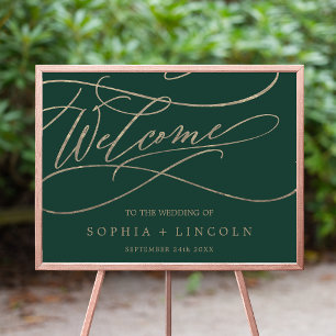 Poster Calligraphie verte romantique Mariage de bienvenue