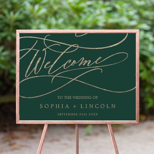Poster Calligraphie verte romantique Mariage de bienvenue