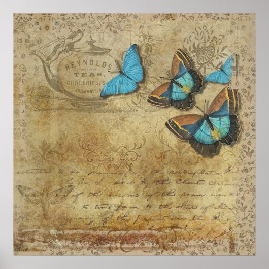 Poster Calligraphie vintage et papillons (Devant)
