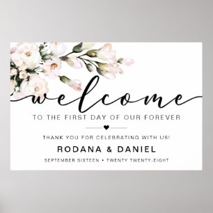 Poster Calligraphie Welcome Blush Floral Mariage Sign