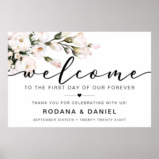 Poster Calligraphie Welcome Blush Floral Mariage Sign (Devant)