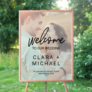 Poster Calligraphie Whimsical Faded Photo Mariage de bien