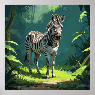 Poster Calm Zebra debout dans la peinture sauvage