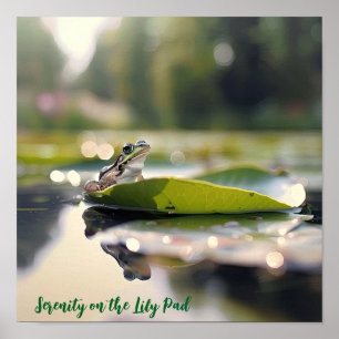 Poster Calme Lily Pad : Grenouille dans la lumière du mat