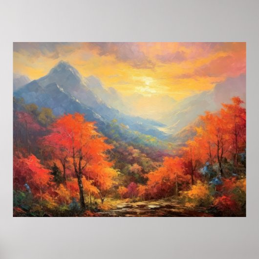 Poster Calme Sunset Mountain Fall Art japonais (Devant)